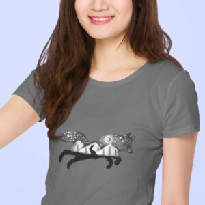 Wolf Rabbit Mountains Space Negative Art T-Shirt